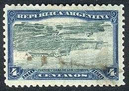 ARGENTINA: GJ.304CI, 1910 4c. Centenary Of Revolution, CENTER INVERTED Variety, With Defects And Repaired, Rare, Catalog - Gebruikt