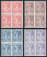 ARGENTINA: GJ.529/32 (Sc.286/9), 1921 First Panamerican Postal Congress, Compl. Set Of 4 Values In Blocks Of 4, VF Quali - Usati