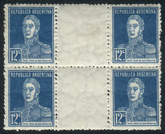 ARGENTINA: GJ.569EV, 1923 12c. San Martín With Period, Block Of 4 WITH VERTICAL GUTTER, Excellent Quality, GJ Catalog Va - Usati