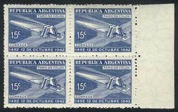 ARGENTINA: GJ.867, 1942 Discovery Of America 450th Anniversary, Never Hinged Block Of 4, Superb, Catalog Value US$280. - Oblitérés