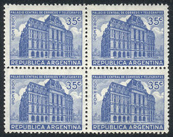 ARGENTINA: GJ.885, 1942 35c. Post Office, Block Of 4 Of Excellent Quality, The Bottom Stamps Are Mint Never Hinged, GJ C - Gebruikt