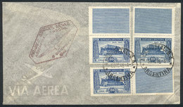 ARGENTINA: GJ.925CA + 925CD, 1945 Mausoleum Of Rivadavia 20c. With Labels At Top (2) And On The Right, On A Cover Flown  - Usati