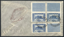 ARGENTINA: GJ.925CA + 925CD, 1945 Mausoleum Of Rivadavia 20c. With Labels At Top (2) And On The Right, On A Cover Flown  - Gebruikt