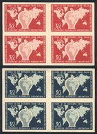 ARGENTINA: GJ.940 (Sc.558), 1946 World Thrift Day, 2 TRIAL COLOR PROOFS In Blocks Of 4, Excellent Quality! - Used Stamps