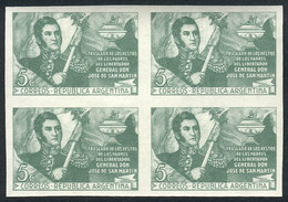 ARGENTINA: GJ.951P (Sc.569), 1947 San Martín W/o Watermark, IMPERFORATE BLOCK OF 4, Superb, GJ Catalog Value US$40. - Gebraucht