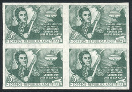 ARGENTINA: GJ.952P (Sc.570), 1947 San Martín With Watermark, IMPERFORATE BLOCK OF 4, Superb, GJ Catalog Value US$40. - Usati