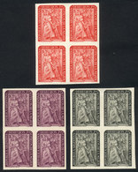 ARGENTINA: GJ.1001 (Sc.598), 1951 Women's Political Rights, 3 TRIAL COLOR PROOFS, VF Quality Blocks Of 4, Very Rare! - Usati