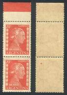 ARGENTINA: GJ.1006A, Pair With VERTICAL LINE WATERMARK, Rare! - Gebruikt