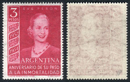 ARGENTINA: GJ.1031 (Sc.627), 1954 Eva Perón With Watermark Sun W/straight Rays, Mint Never Hinged, Superb, Catalog Value - Used Stamps