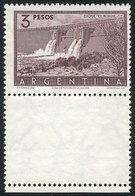 ARGENTINA: GJ.1050CJ, 3P. Nihuil Dam, WITH LABEL BELOW, Mint No Gum, VF Quality, Very Rare! - Usados