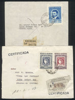 ARGENTINA: GJ.1073/5, 1956 Corrientes Stamp Exposition, Set Of 3 Values From The Souvenir Sheet, On A Cover And A Front  - Used Stamps