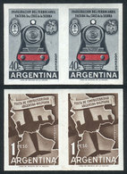 ARGENTINA: GJ.1102P/3P (Sc.671/2), 1958 Locomotive And Airplane, Argentine-Bolivian Friendship, IMPERFORATE PAIRS, Excel - Oblitérés