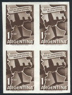 ARGENTINA: GJ.1103P (Sc.672), 1958 Airplane Flying Over Argentina And Bolivia, IMPERFORATE BLOCK OF 4, Little Defect, Ve - Oblitérés