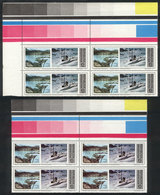 ARGENTINA: GJ.1709CA, 1975 Antarctica, 2 Blocks Of 4 With Labels At Top, VERY DIFFERENT COLORS, Interesting! - Gebruikt