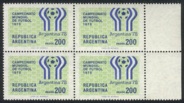 ARGENTINA: GJ.1788N (Sc.1179a), 1978 Football World Cup, Block Of 4 With Watermark Casa De Moneda, Superb, Catalog Value - Gebruikt