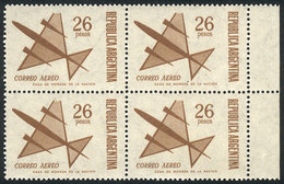 ARGENTINA: GJ.1427, 1967 26P. Stylized Airplane, Block Of 4 Stamps With DOUBLE IMPRESSION, One Faint, Excellent Quality, - Poste Aérienne