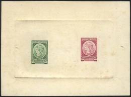 ARGENTINA: GJ.38 + 39, Multiple DIE PROOF (10c.+ 30c.) In Yellow-green And Lilac, Printed On Card With Glazed Front, VF  - Servizio