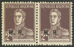 ARGENTINA: GJ.255, 1925 San Martín 2c. WITHOUT Period, Beautiful Mint Pair, Very Fine Quality, Extremely Rare! - Dienstzegels