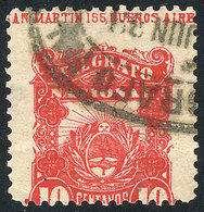 ARGENTINA: GJ.2, 1887 Province Of Buenos Aires 10c. Type B, Used Stamp With Variety: Shifted Perforation, With Printer I - Telegraafzegels