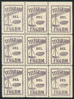 ARGENTINA: Seal For Telegrams Of The Telégrafo Del F.N.G.B.M., Beautiful Block Of 9, VF And Rare! - Autres & Non Classés
