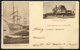 ARGENTINA: Santa Fe: Spectacular PC With 2 Views: Ships Entering Colastiné And Railway Station, Editor La Artística, Use - Argentinië