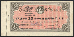 ARGENTINA: "Rare ""Vale Por 20 Litros De Nafta Y.P.F."" (Voucher For 20 Liters Of Y.P.F. Gas ), Circa 1966, VF Quality!" - Manuscripten