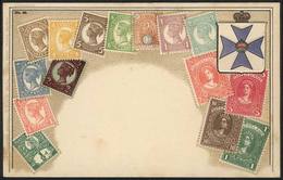 AUSTRALIA - QUEENSLAND: Old PC Illustrated With View Of Postage Stamps And Coat Of Arms, VF Quality! - Autres & Non Classés