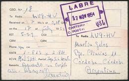 BRAZIL: QSL Card Sent From Rio To Argentina On 17/NO/1954, Stampless, With Special Violet Mark, VF Quality! - Cartoline Maximum