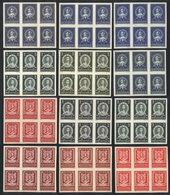 CROATIA: Sc.56/58, 1943 The Set Of 3 Values, Each In 4 IMPERFORATE BLOCKS OF 6, Trial Color Proofs, Excellent Quality, V - Croatie