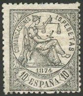 SPAIN: Yvert 150, 1874 Justice 10P. Black, Mint Part Original Gum, With A Strong Paper Hinge On Back, Minor Defect, Very - Postfris – Scharnier