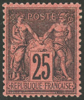 FRANCE: Yvert 91, 1877/80 25c. Black On Red, Lightly Hinged, Very Fine Quality, Catalog Value Euros 1,500 - Other & Unclassified