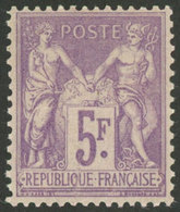 FRANCE: Yvert 95, 1877/80 5Fr. Violet On Lilac, Lightly Hinged, Very Fine Quality, Catalog Value Euros 600 - Andere & Zonder Classificatie