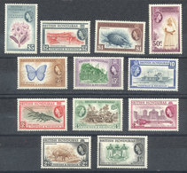 BRITISH HONDURAS: Sc.144/155, 1953/7 Animals, Flowers Etc., Complete Set Of 12 Values, Mint Very Lightly Hinged, Very Fi - British Honduras (...-1970)