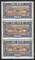 ICELAND: Yvert 116, Vertical Strip Of 3, Never Hinged, The Top Stamp With Light Stain Points, The Rest Excellent, Catalo - Ongebruikt