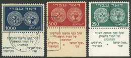 ISRAEL: Yvert 7/9, 1948 The 3 High Values Of The Coins Set, Used, With Tabs, Very Handsome, Catalog Value Euros 5,500. - Blocs-feuillets