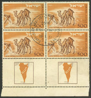 ISRAEL: Yvert 35, 1950 Eilat Post Office (camels), Block Of 4 With Complete Tabs, Used, VF Quality, Catalog Value Euros  - Blokken & Velletjes