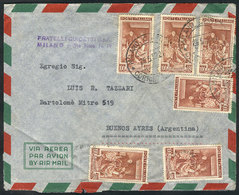 ITALY: Airmail Cover With Spectacular Postage Of 600L. (100L. Lavoro X6), Sent From Milano To Argentina On 25/MAY/1952,  - Other & Unclassified