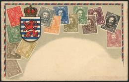 LUXEMBOURG: Old PC Illustrated With View Of Postage Stamps And Coat Of Arms, VF Quality! - Andere & Zonder Classificatie