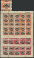 PARAGUAY: "Sc.171/3, 1908/9 Complete Set Of 3 Overprinted Values, Complete Sheets Of 25 Examples, And In Each One The St - Paraguay