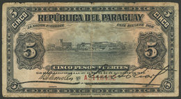 PARAGUAY: Attractive Banknote Of 5P. Of 1920, Used, Very Nice! - Paraguay