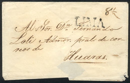 PERU: Circa 1840, Official Folded Cover Sent To Nazca, With Black LIMA Mark In Large Font Perfectly Applied, VF Quality! - Peru