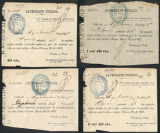 PERU: 4 Receipts Of Payment For Lighting Tax Of Year 1867, Rare! - Peru