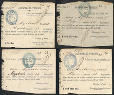 PERU: 4 Receipts Of Payment For Lighting Tax Of Year 1867, Rare! - Perú