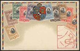 ROMANIA: Old PC Illustrated With View Of Postage Stamps And Coat Of Arms, VF Quality! - Roemenië