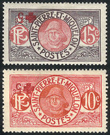 SAINT PIERRE ET MIQUELON: Yvert 105/6 (Scott B1/B2), 1915/7 Red Cross, Set Of 2 Values With INVERTED OVERPRINT Variety,  - Sonstige & Ohne Zuordnung