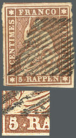 SWITZERLAND: "Sc.24, 1855/7 5R. Yellow-chestnut, With VARIETY: Spot Between ""5"" And ""R"", VF Quality!" - Otros & Sin Clasificación