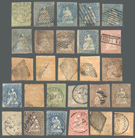 SWITZERLAND: Lot Of Used Stamps Issued Between 1854 And 1862, Varied Printings, Also Some Nice Cancels. Mixed Quality, T - Sammlungen