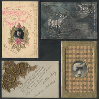 WORLDWIDE: ARTISTIC: 10 Old Spectacular Special PCs, With Unusual Materials, Embossed, Velvet, Metal, Etc., General Qual - Calcio