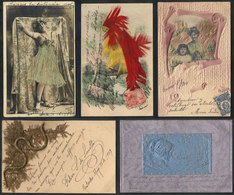 WORLDWIDE: ARTISTIC: 10 Old Spectacular Special PCs, With Unusual Materials, Embossed, Velvet, Feathers, Etc., General Q - Soccer