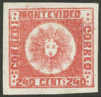 URUGUAY: Sc.6, 1858 240c. Light Vermilion, Mint Original Gum, VF Quality! - Uruguay